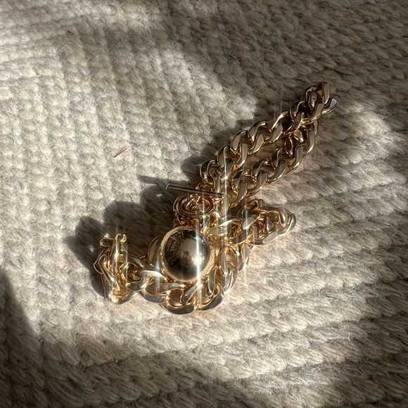 Gold-Tone Choker Necklace with Ball Pendant and Front Toggle Closure - Picture 2 of 3